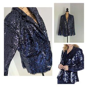 Joan Rivers Touch of Sparkle Sequin Blazer Midnight Blue Sz 1X